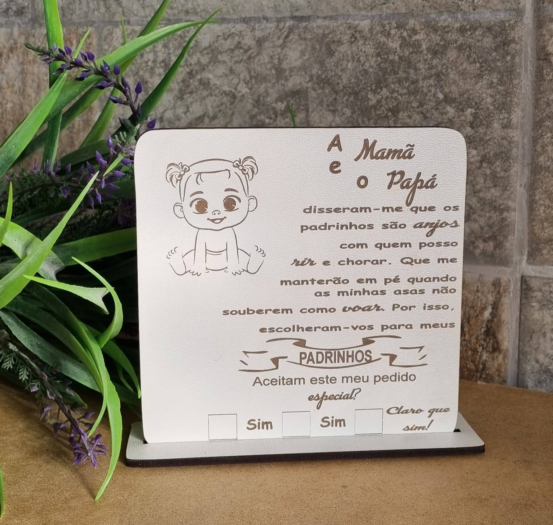 Placa personalizada com pedido especial aos padrinhos