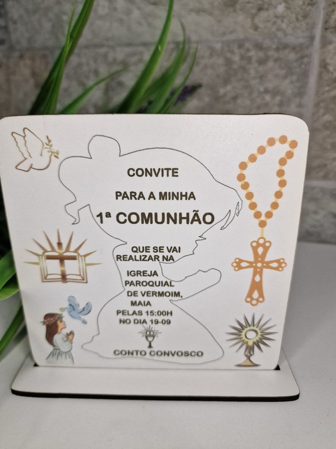 Convite de Primeira Comunhão personalizado para menina