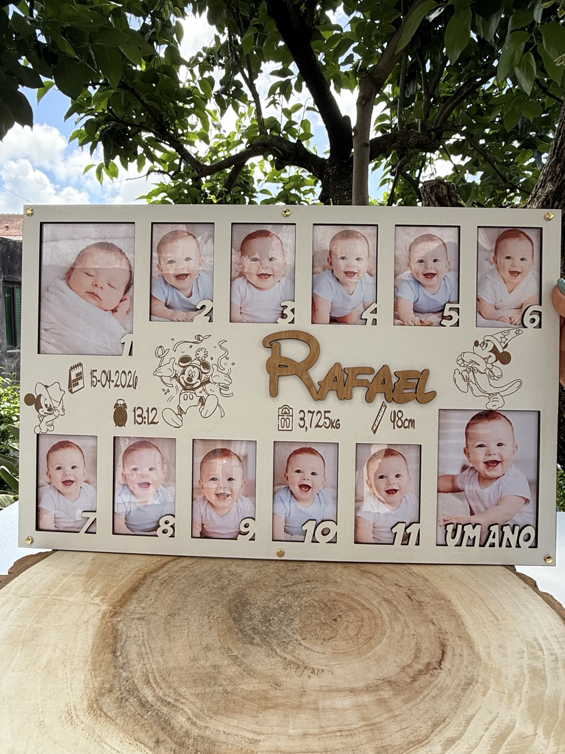 Quadro personalizado do primeiro aninho com fotografias mensais