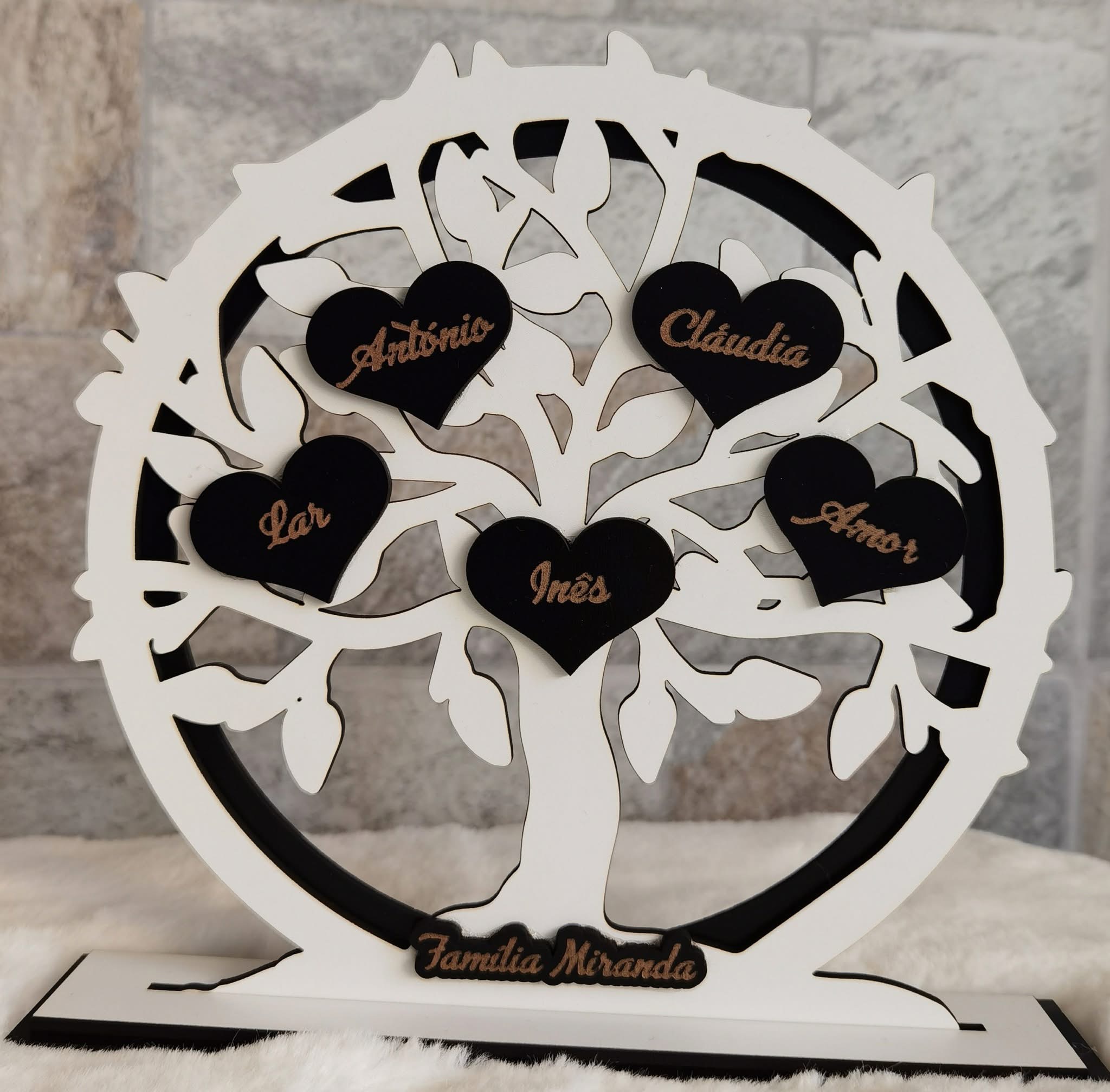 Árvore da Vida bicolor com cinco corações personalizados